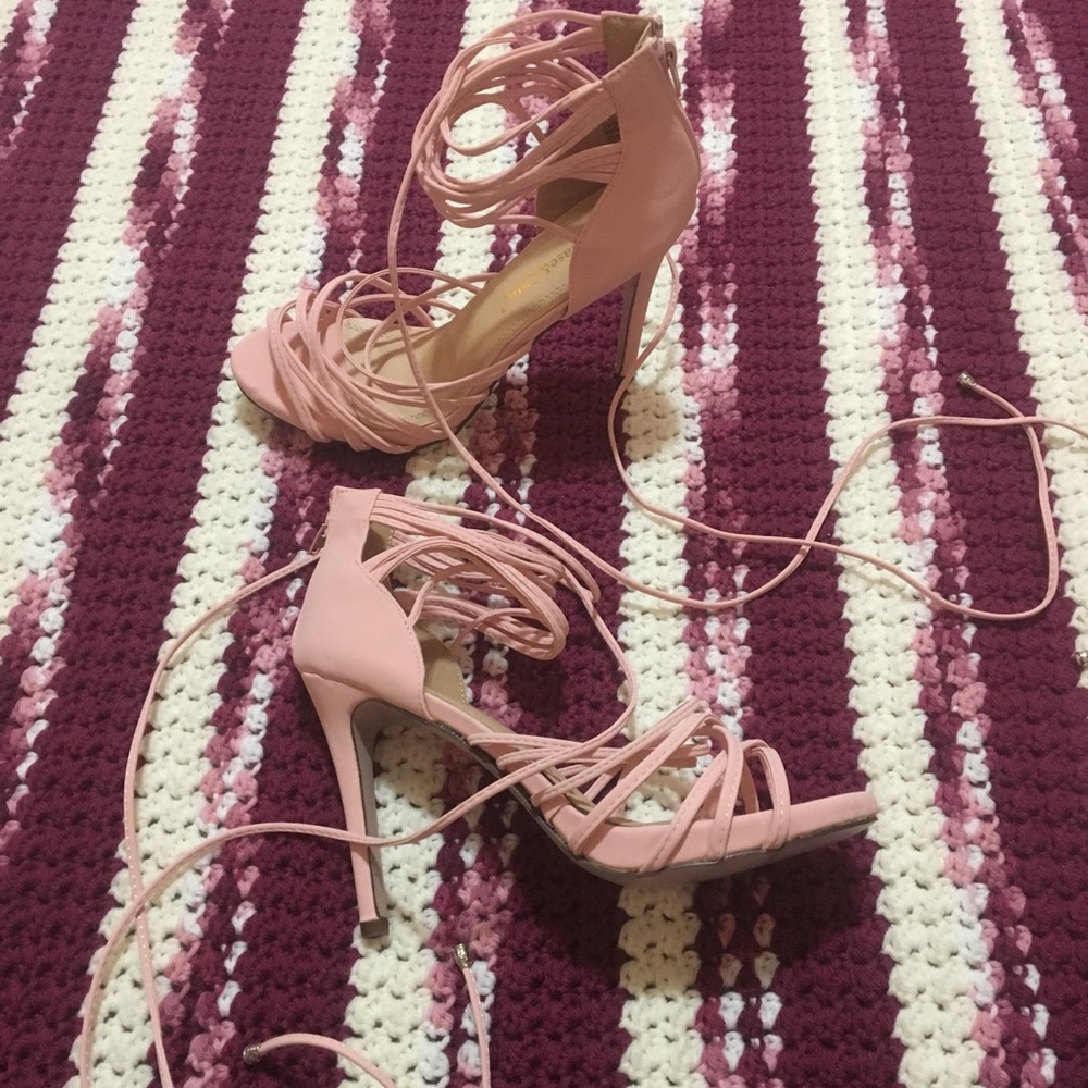 Strappy pink heels